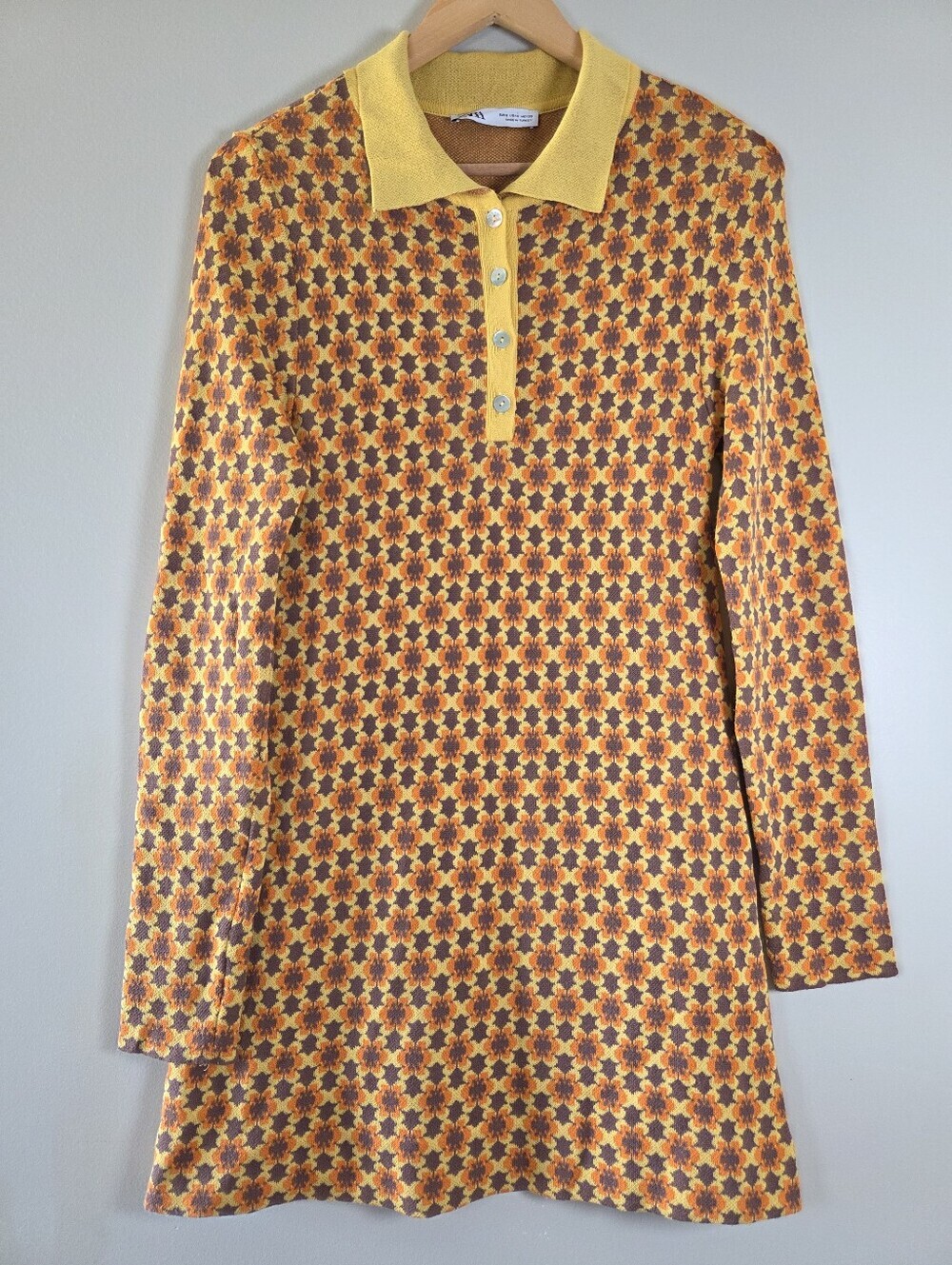 ZARA Women's Retro Vintage Floral Jacquard Knit Mini Dress Orange Brown Small - Picture 6 of 15